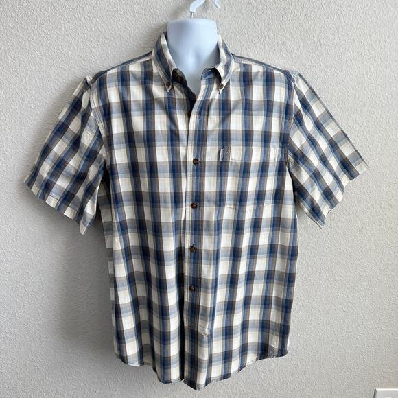 Carhartt Button Down Shirt Men's L Blue Plaid Relaxed Fit Short Sleeve Cotton - Picture 1 of 6